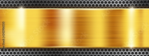 Golden metal background with perforated frame
