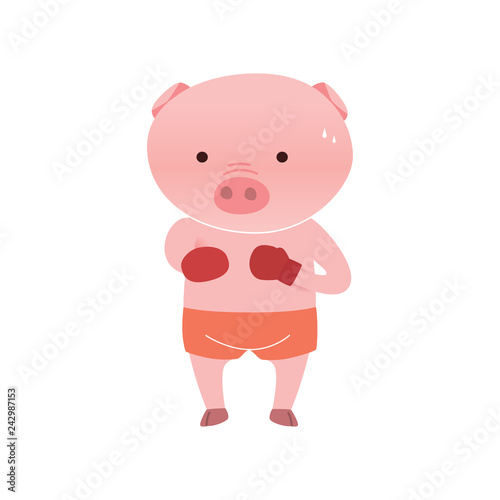 Vector pig cartoon character boxing  isolated on white background. Cartoon emotions
