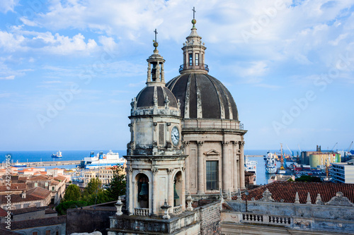 Domes of the Cathedral dedicated to Saint Agatha. The view of the city of Catania, Sicily, Italy.