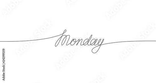MONDAY handwritten inscription. One line drawing of word