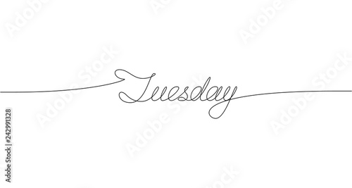 TUESDAY handwritten inscription. One line drawing of word