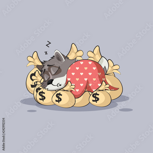 wolf cub pup sticker emoticon sleeps on bags money