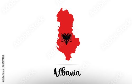 Albania country flag inside map contour design icon logo