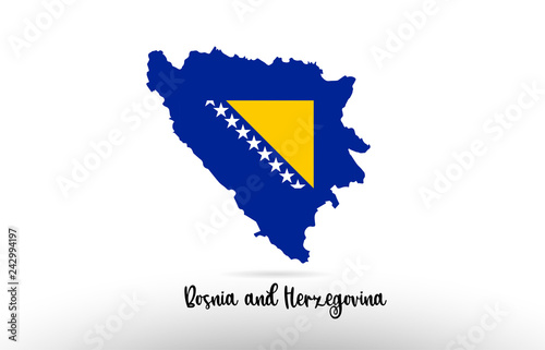 Billede på lærred Bosnia and Herzegovina country flag inside map contour design icon logo