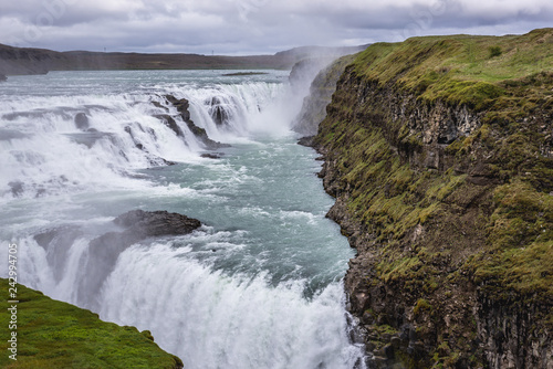 Aerial view of Gullfoss waterfall in southwestern part of the Iceland