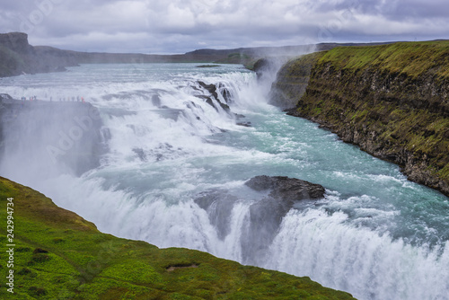 Aerial view of Gullfoss waterfall in southwestern part of the Iceland