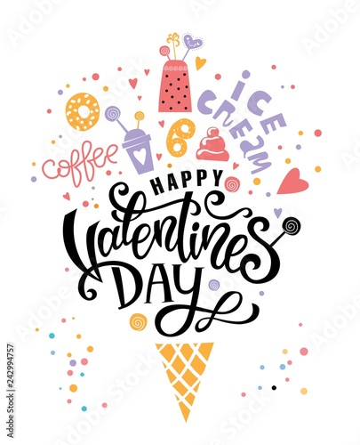 Happy Valentines Day hand drawn lettering design