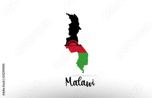 Canvas Print Malawi country flag inside map contour design icon logo