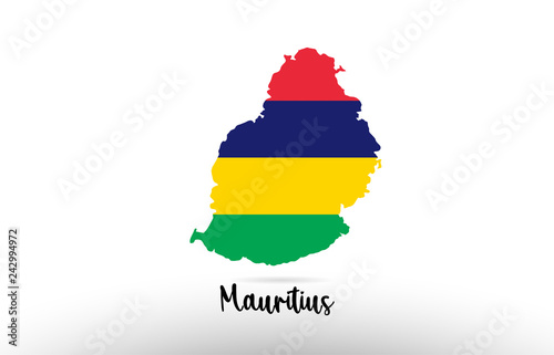 Mauritius country flag inside map contour design icon logo