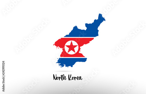 North Korea country flag inside map contour design icon logo