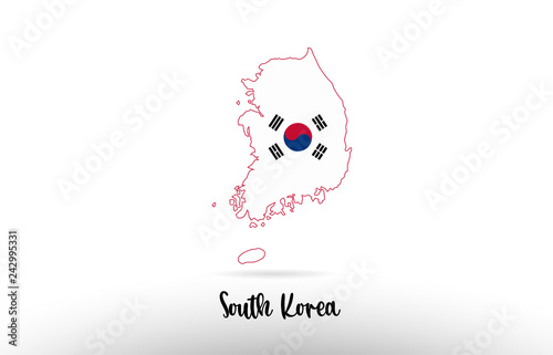 South Korea country flag inside map contour design icon logo