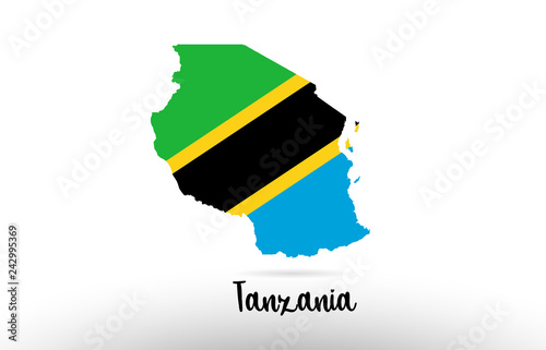 Tanzania country flag inside map contour design icon logo