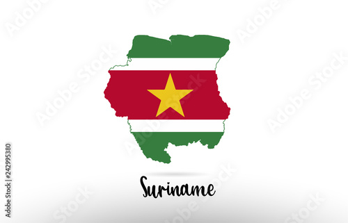 Suriname country flag inside map contour design icon logo