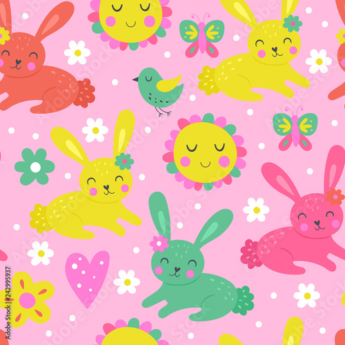Seamless pattern for Easter holiday and spring with cute bunny.
