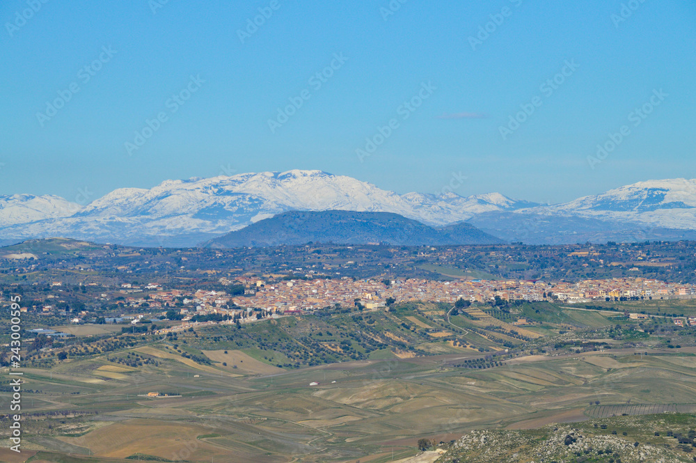 View from Mazzarino of Barrafranca with the Madonie Mountains in the Background, Sicily, Italy, Europe
