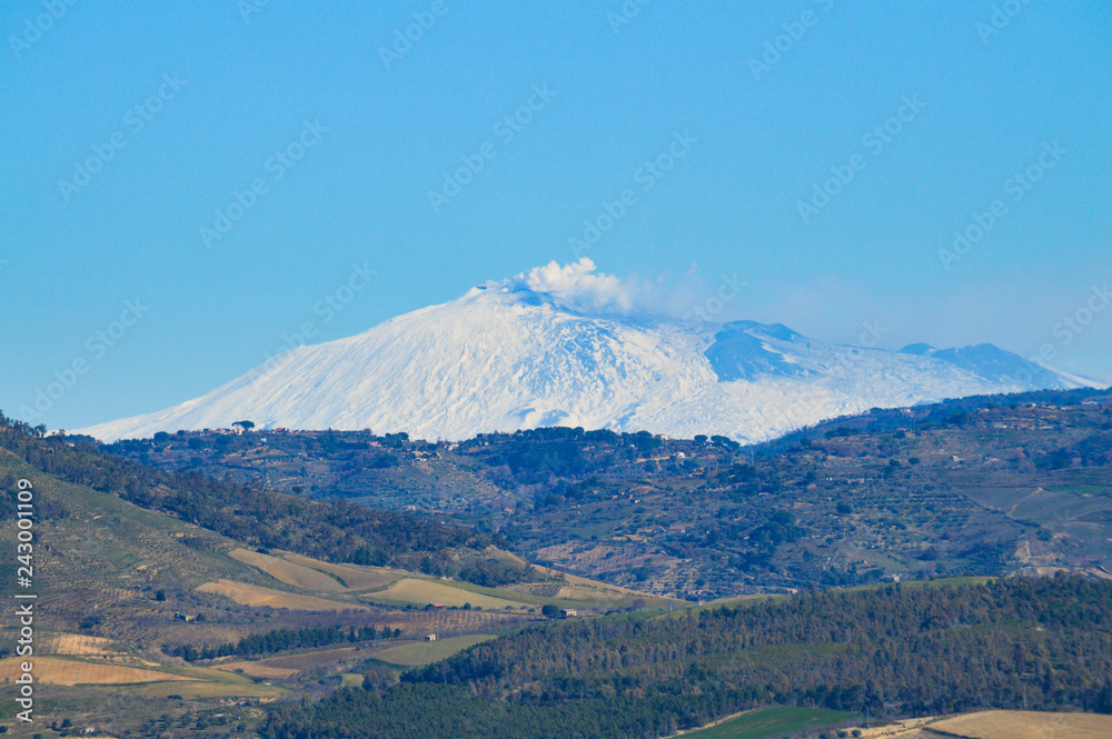 Stunning View from Mazzarino of the Mount Etna, Caltanissetta, Sicily, Italy, Europe