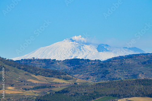 Stunning View from Mazzarino of the Mount Etna  Caltanissetta  Sicily  Italy  Europe