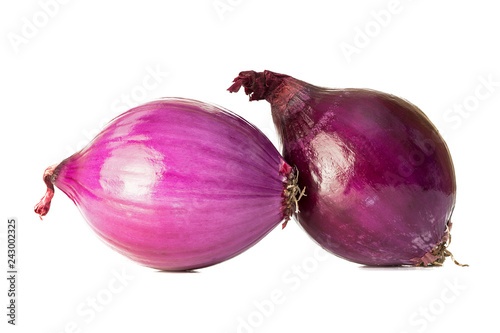 Slices of shallot onions for cooking on white background 