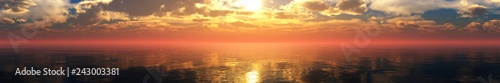Panorama of a beautiful sea sunset, sunrise over the water, 