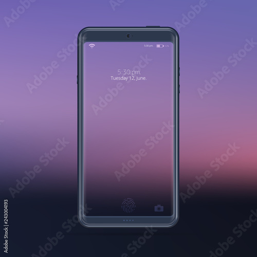 Blue smartphone with pink blure screen. Vector illustration.