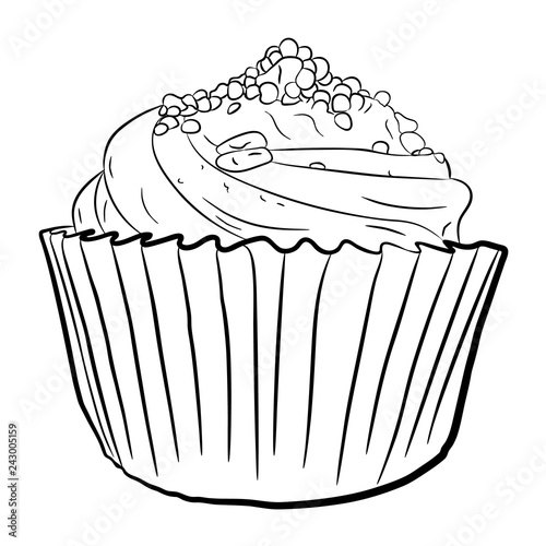Vector illustration of capcake circuit, outline baking cream sweetness dessert. Isolated on wfite background.