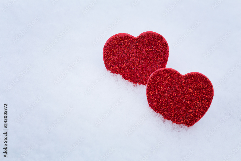 Valentines day's. Hearts in the snow