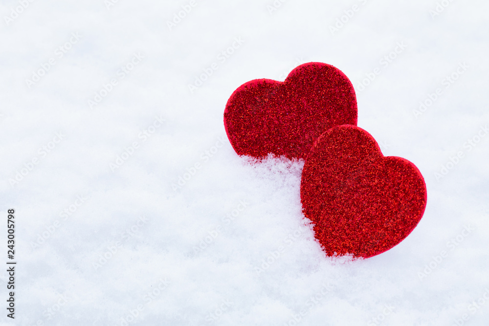 Fototapeta premium Valentines day's. Hearts in the snow