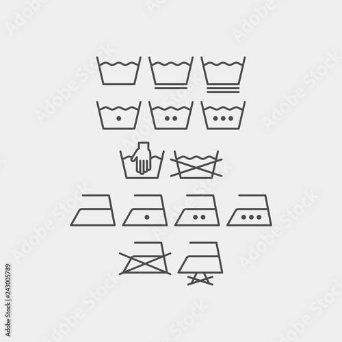 Laundry and ironing vector symbols. Machine wash flat vector icons