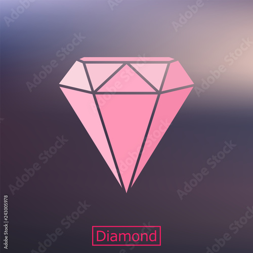 Pink diamond icon with isolated on smooth background.