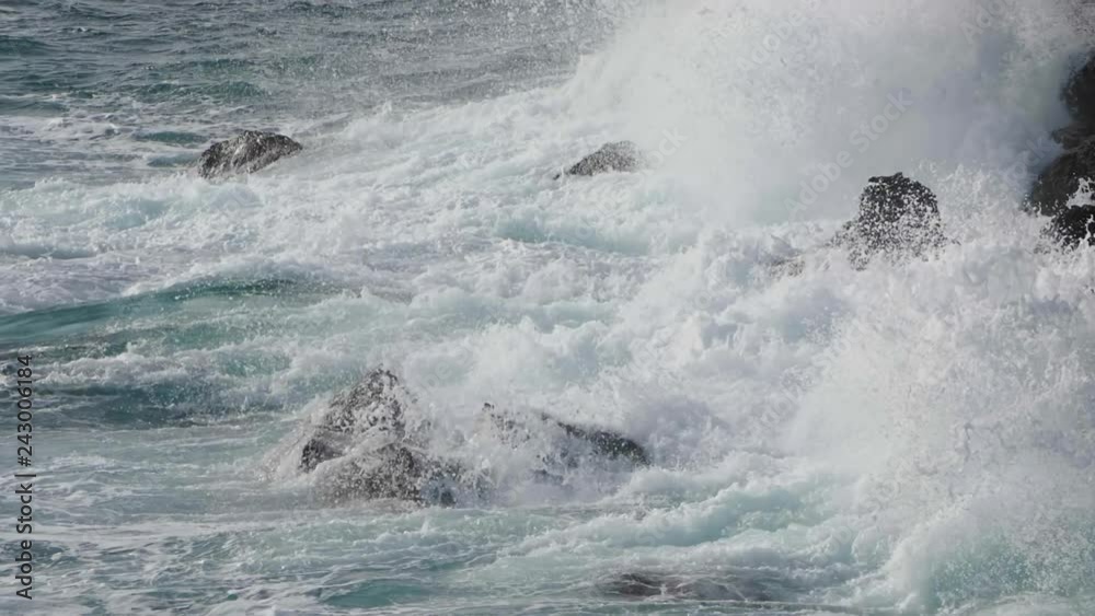 Sea turbulence.High wind velocity waves crushing on coastal rocks. Sea turbulence.High wind velocity waves crushing on coastal rocks.