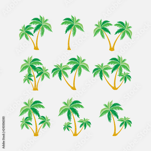 set of silhouettes of palm trees  exotic symbol