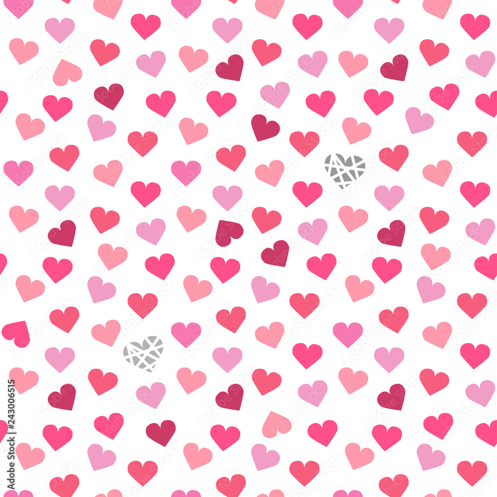 Valentine seamless pattern with hearts on white background. For wallpaper, gift and wrapping paper, greeting cards, pattern fills, web page background, textile, and wedding invitations.
