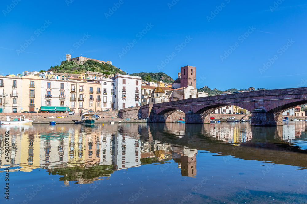 Cityscape of the colorful small town Bosa in Sardinia, Italy