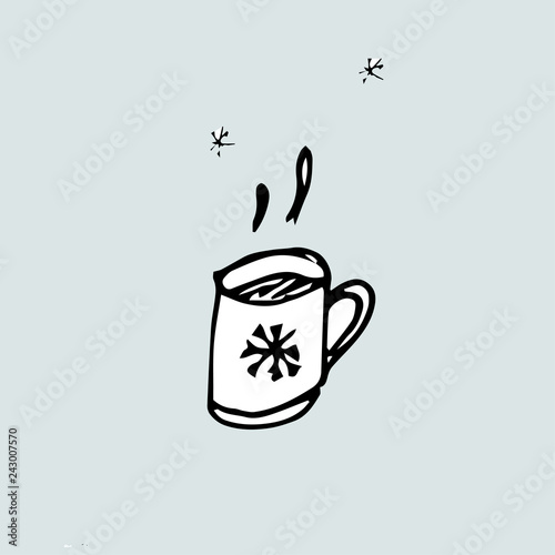 Snowflakes and Hot drink mug. Cute style