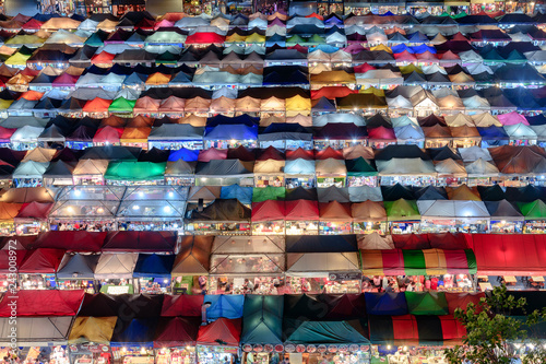 Canvas Print Colorful food stalls in Train Night Market in Bangkok,Thailand