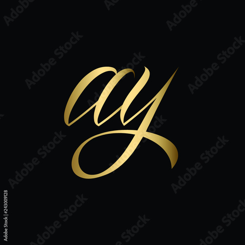 Minimal Luxury Cursive Letter AY Initial Based Golden and Black color Logo Design | Letter AY Monogram photo
