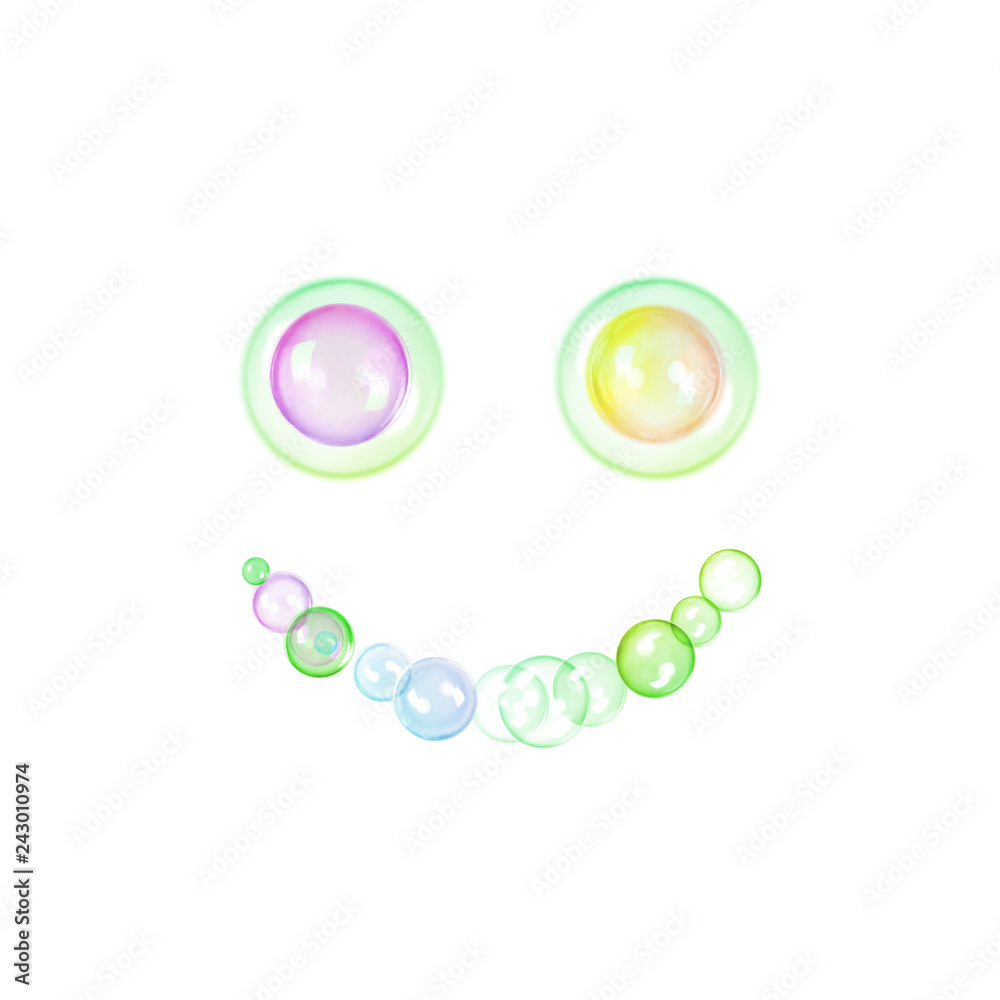 Smiling emoji illustration made of multicolor bubbles for design