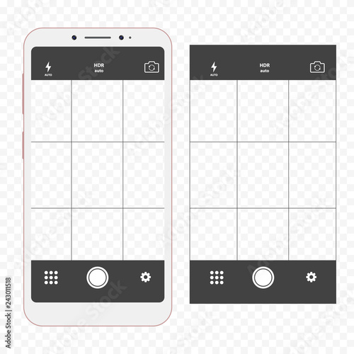 Modern smartphone with camera application. User interface of camera viewfinder.