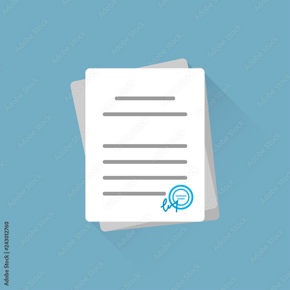 Office documents or contract, on a blue background Office documents or contract, on a blue background