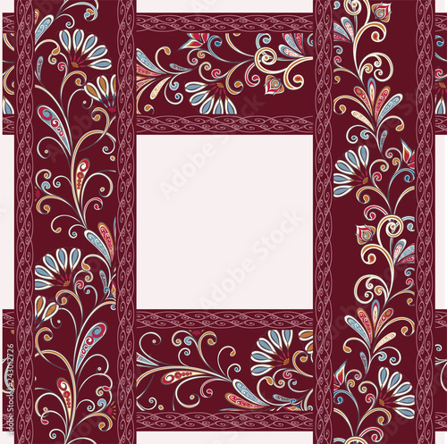 Abstract vintage pattern with decorative flowers, leaves and Paisley pattern in Oriental style.