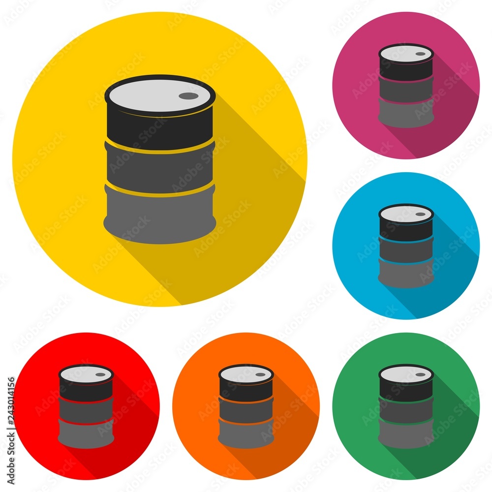 Oil drum container, barrel flat icon or logo, color set with long shadow Oil drum container, barrel flat icon or logo, color set with long shadow
