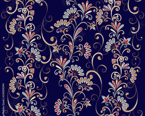 Abstract vintage pattern with decorative flowers, leaves and Paisley pattern in Oriental style. © legon