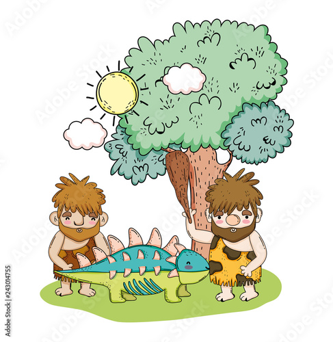 primitive men hunting ankylosaurus dino animal