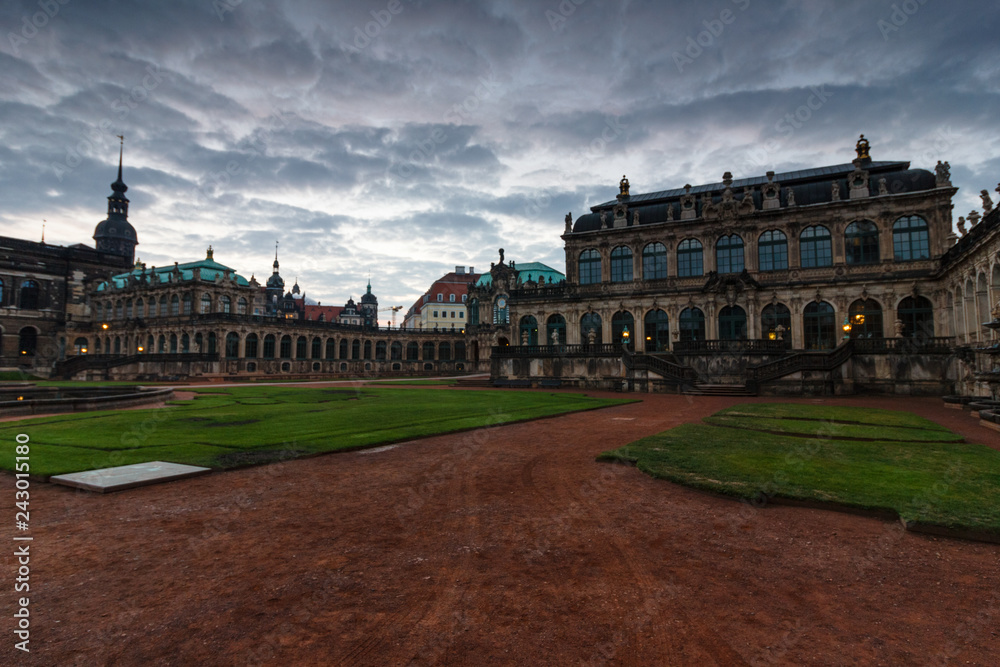 Zwinger Palace in historical center of the old city of Dresden, built in Baroque style. Sightseeing tour. Saxony. Landmarks of Germany. Top tourist attraction in Europe.