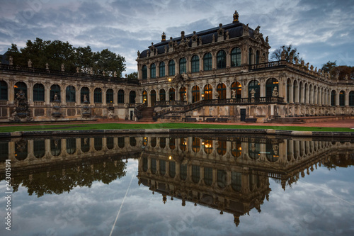 Zwinger Palace in historical center of the old city of Dresden, built in Baroque style. Sightseeing tour. Saxony. Landmarks of Germany. Top tourist attraction in Europe.