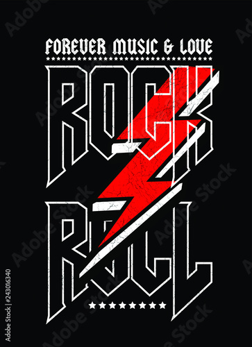 Rock and roll print in black colour and vector.