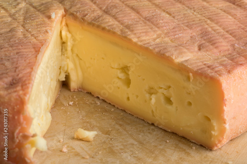  Piece of French Munster cheese closeup