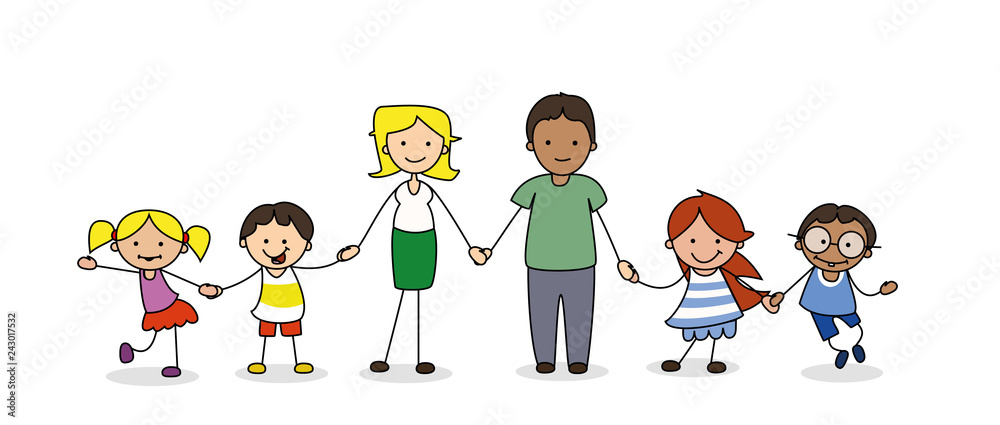 family holding hands, children and parents illustration family holding hands, children and parents illustration