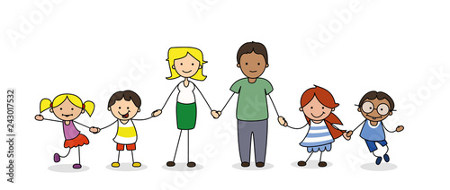 family holding hands, children and parents illustration