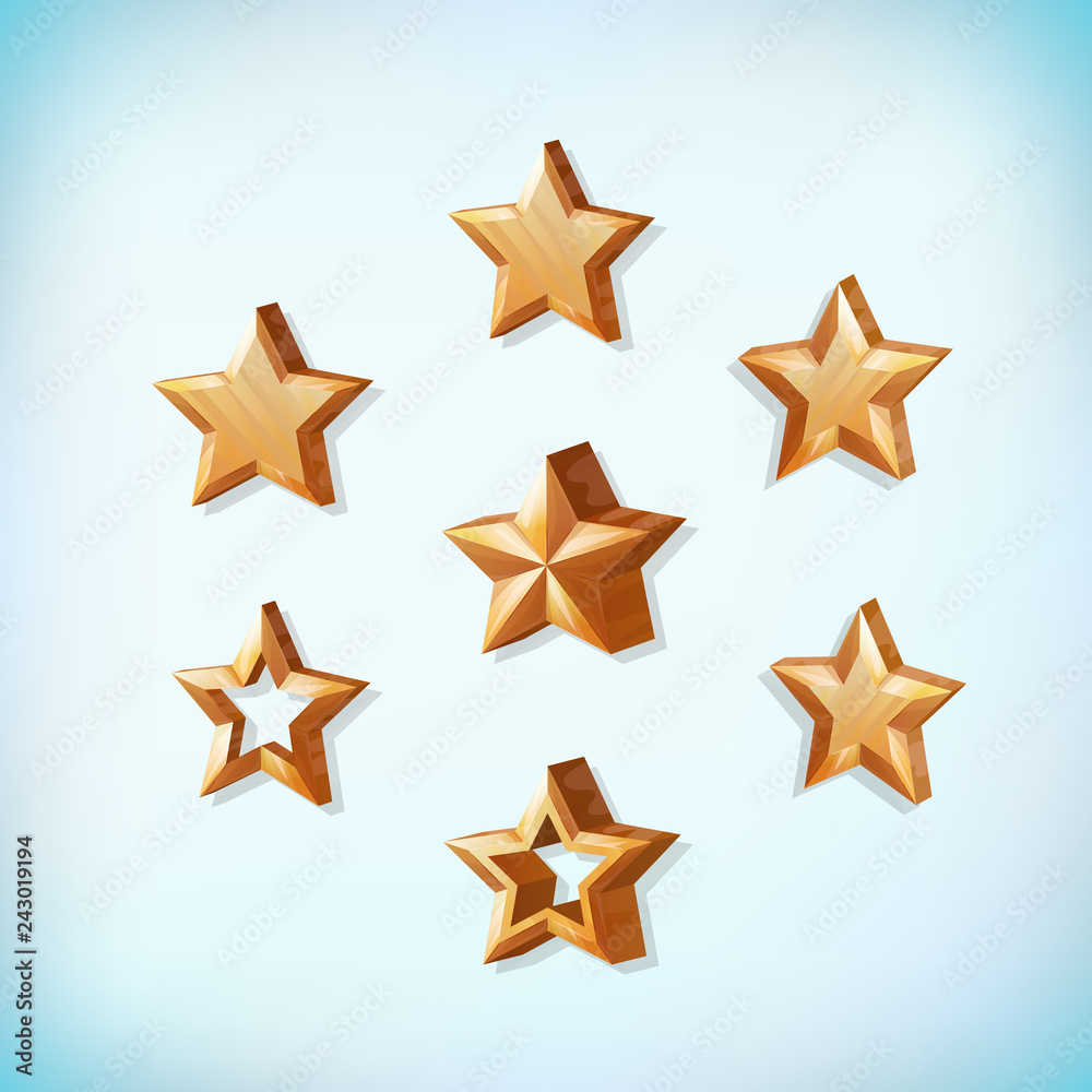 Realistic gold star set. Award icon collection. Vector illustration Realistic gold star set. Award icon collection. Vector illustration